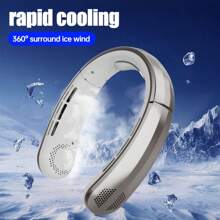 1pc New Intelligent Sliding Speed Adjustable Neck Fan With Type-C Charging, Long-Lasting Battery, LED Display, Bladeless Portable USB Mini Fan For Outdoor, Student, Home, Office, Travel, Fishing - Silent High Airflow