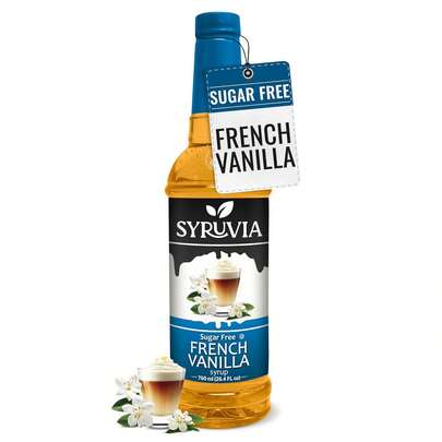 Syruvia Sugar-Free French Vanilla Syrup - 25.4 Fl Oz. Premium Coffee Flavoring Syrup. 0 Calories, Kosher, And Gluten-Free. Perfect For Drinks, Sodas, Shakes, Desserts, And More.