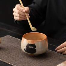 1 pieza Juego de accesorios de matcha japonés de cerámica con: batidor de matcha en forma de gato, tazón de matcha vertical, cuchara de matcha. Fabricado a mano con alta resistencia a la temperatura, durable y fácil de limpiar. Adecuado como regalo para vacaciones, cumpleaños, para usar en el hogar, al aire libre u oficina, vuelta al colegio