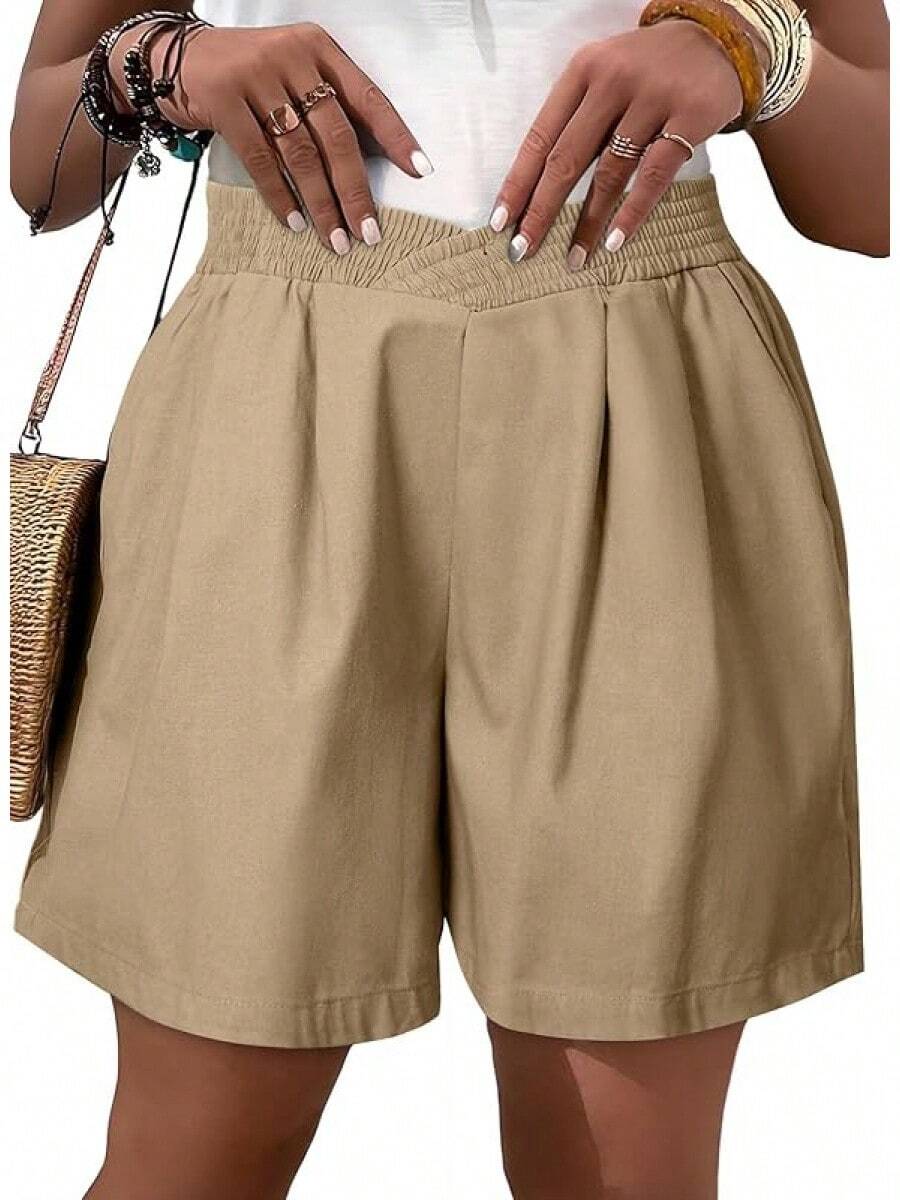 Womens Plus Size Shorts Casual Elastic Waist Drawstring Comfy Lightweight Summer Shorts With Pockets(1X-5X)