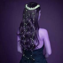 1 件锌合金手工珍珠流苏波浪发夹，闪亮发饰，适合派对、婚礼、新娘 - 銀色 - 查看 3