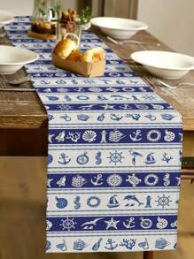 1pc Fish Pattern Table Runner, Modern Style, Faux Linen Material, Available In 33*91cm, 33*183cm Or 33*274cm Sizes, Ocean Theme Home Decor Indoor/Outdoor Party Supplies, Birthday Party Decorations, Room Decor. Suitable For Kitchen Decoration And Event Parties.