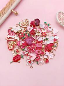 50pcs Valentine's Day Heart Pendants - Zinc Alloy Love Charms With XOXO, Floral & Star Designs For DIY Jewelry Making (Necklaces, Earrings, Bracelets) - Heart Jewelry - View 4