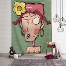 1pc Abstract Girl Printed Tapestry, Polyester Wall Hanging Decoration For Living Room, Bedroom, Office, Party, Rectangle Kitchen Wall Decor With Hanging Feeling, Comes With 3 Wall Nails And 2 Clips