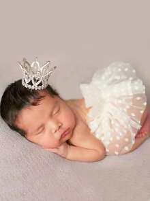 2 件套新生儿摄影服装，带头带的蕾丝连衣裙套装，适用于婴儿摄影婴儿洗礼家庭装饰礼物婴儿洗礼复活节礼物，适合女孩/男孩