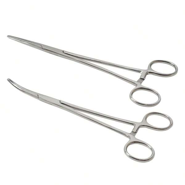 Pinça hemostática de aço inoxidável de 5,5" com mecanismo de travamento - Ponta curva, empunhadura ajustável em 3 níveis, adequada para enfermeiros, veterinários, pescadores, tosadores de animais de estimação e muito mais. Possui design de alicate de precisão multifuncional e durável, com precisão de pinça médica e acabamento metálico elegante.