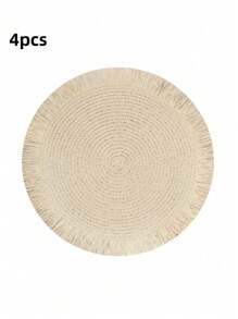 2 piezas/8 piezas Manteles individuales redondos de 15 pulgadas de fibra de papel tejida con borlas, resistentes al calor, decoración de vajilla de hotel y restaurante, decoración de mesa de comedor y sala de estar, antideslizante, adecuado para reuniones en el hogar y fiestas de boda