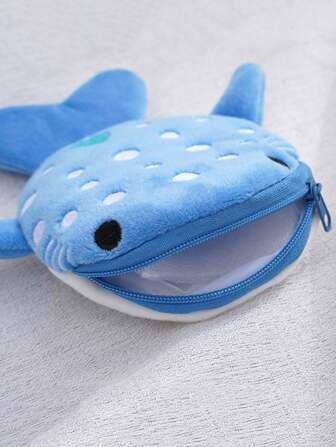 1pc Creative Cartoon Shark Coin Purse With Large Capacity Lightweight Cute Pendant Data Cable Bag Zipper Storage Bags