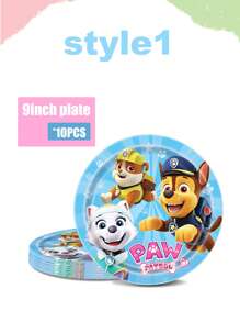 Paw Patrol Paw Patrol Party Zubehör Einweg-Dekorations-Geschirr Set, Paw Patrol Geschirr, Pappteller, Pappbecher, Servietten, Fahnen zum Aufstellen, Party Event Foto Dekorations-Zubehör, Geburtstags-Party und Feiertags-Party Einweg-Geschirr, geeignet für Familientreffen, Familienreunionen, Gender Reveal Party Events, Halloween, Erntedankfest, Valentinstag, Weihnachten, Schulanfang, Muttertag