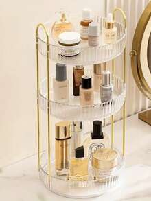 1pc 360° Rotating Makeup Organizer Box, Suitable For Vanity, Large Capacity Transparent Skincare & Perfume Storage Box - White - View 6