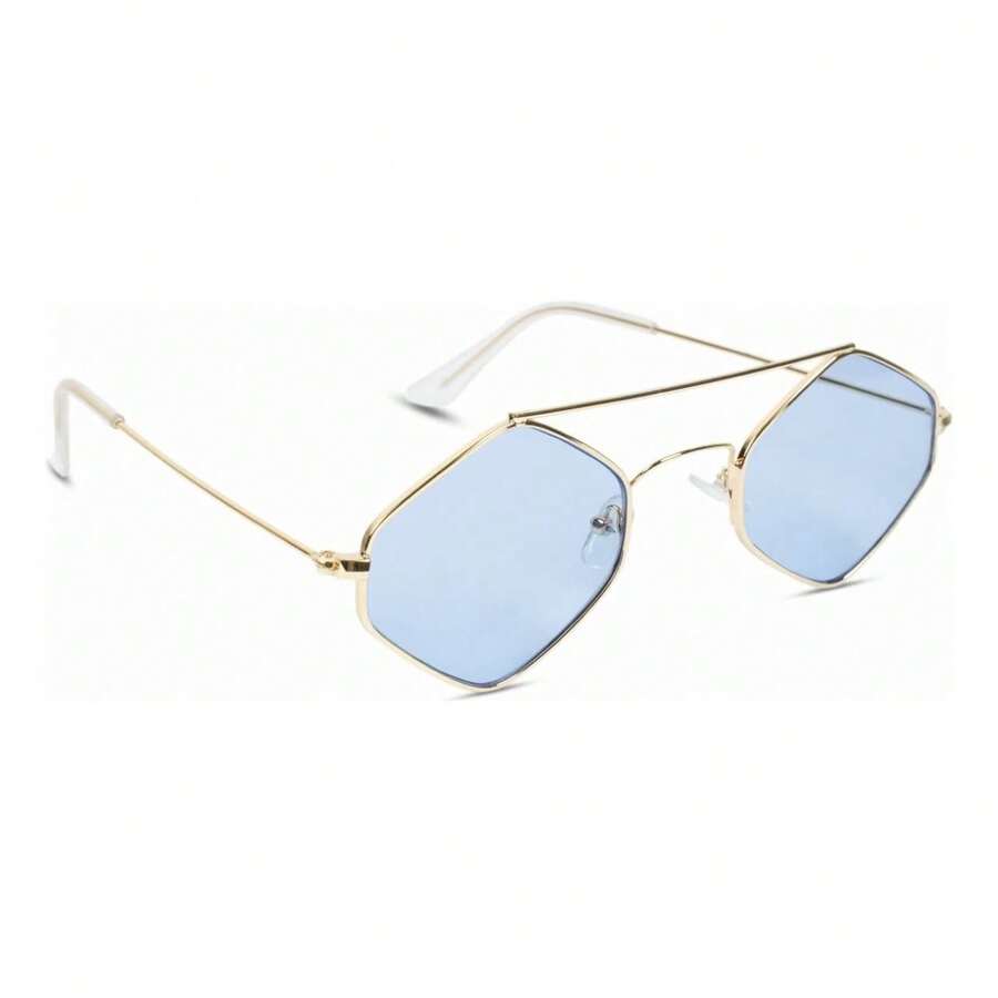 1 Piece [3 Colors]2025 European And American Fashion Temperament Diamond  Personality Polygon Transparent Lens Ocean ,Diamond Drill  European And American Fashion Wild - Màu xanh nhạt - Xem 1