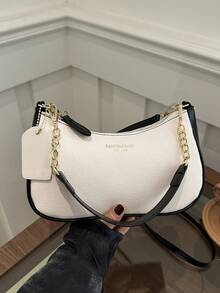 New Fashion Classic Joker Design PU Waterproof Letter Pattern Metal Chain Decor French Tote Shoulder Bag, Suitable For Shopping - White - View 3