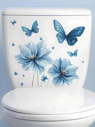 1/2pcs Flower Toilet Stickers Butterfly Toilet Lid Decals, Removable Self-Adhesive Waterproof Bathroom Wall Sticker, Decorative For Bathroom, Bathroom Decor, Wall Art For Home Cistern Restroom Bathroom Decals
