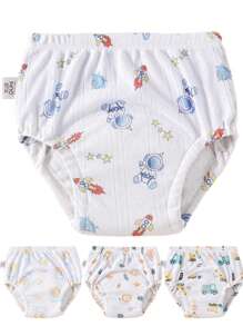 4 pièces Culottes de propreté pour garçons et filles, sous-vêtements d'entraînement conçus, couches d'apprentissage en tissu pour bébé, couches lavables et réutilisables, couches à poche respirantes et imperméables, en matière de polyester, convient aux bébés garçons et filles - Conception d'impression creuse