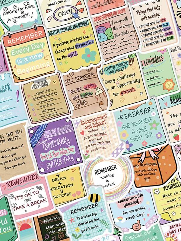SCXXBSW 50 Fragmented Inspirational English Phrase Stickers About Mental Health, Featuring Beautiful And Colorful Graffiti Designs. These Waterproof DIY Decorative Stickers Are Suitable For Children To Use On Water Bottles, Laptops, Suitcases, Scrapbooks, Stationery, Mobile Phones, Refrigerators And Other Items.