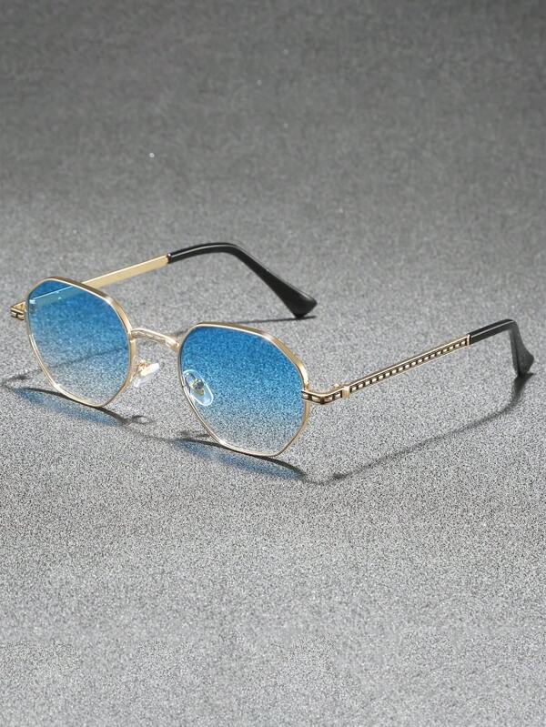 Herren Retro Farbverlauf Modebrillen - Metallrahmen mit Strass, blaue Gläser mit goldenen Akzenten, geeignet für Outdoor-Aktivitäten, Autofahren, Angeln und Reisen, Outdoor-Accessoires | Vintage Design | Modische Brillen