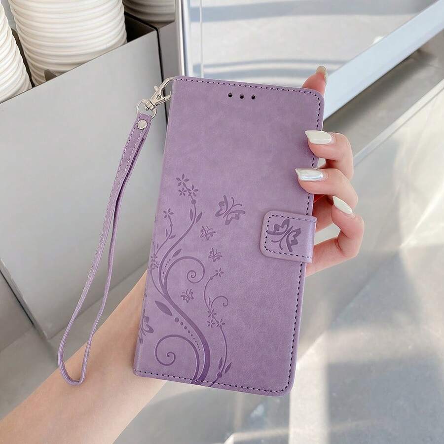 keyunfei 蝴蝶压纹多卡槽腕带支架翻盖皮革手机壳，兼容 17 Pro/16/16E/15/14/13/12/11/Pro/Pro Max/Plus、Galaxy S25/S24/S23/S22/S2/S201/Plus/Ultra/Edge/A12/A13/A14/A15/A16/A23/A24/A26/A32/A42/A52/A71/A72、Pixel 9/8/7/6/5/4A/XL/Note 14 Pro、Poco X5/X4/X3/M4/M3/F3/C75/M7/F7/X7、Find X8/X6、Reno 5/6/7、Mate 40、P20/P40/P50/P30 Lite。 N20/10T/8T/CE 3，国际版，非国内版
