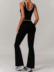 6pecil Set da yoga senza cuciture da donna, comprendente un top a canotta e leggings a vita alta con vita incrociata. Con design a blocchi di colore, è perfetto per sport all'aperto, fitness e yoga, ed è appositamente progettato per sollevare il fondoschiena e controllare l'addome.