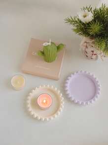 1pc A Pearl Edge Gypsum Aromatherapy Candle Tray, Gypsum Material, Ins Style Candle Holder, Shooting Props, Round Tray, Home Decoration, Gift Decoration, Handmade Creative Candle Base Vessel Aromatherapy Candle Tray