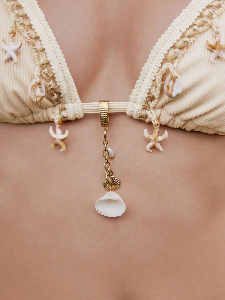 海洋度假风格不锈钢比基尼贝壳饰品高端DIY吊坠钛钢保色吊坠女士 - 金色 - 查看 1