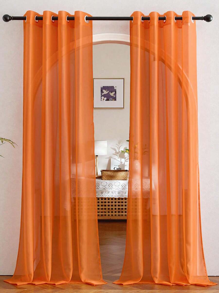 1 件优雅透明橙色欧根纱半透明杆袋窗帘，现代家居装饰，适用于卧室、客厅、厨房、浴室、多功能房间装饰
