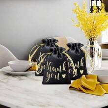 50pcs Black Satin Drawstring Bags, Gift Bags, 4*6 Inches Printed With Gold "Thank You" - Multipurpose Cloth Bags Suitable For Various Holidays, Wedding Favors, Bridal Shower, Anniversary Gifts, Party Supplies And Small Business Gifts