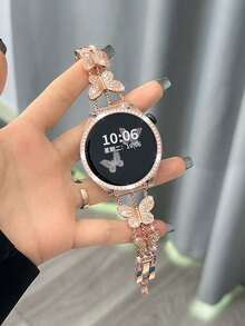 Huastonband 二合一套装：1) 玫瑰金镀硬质材料宝石水晶屏幕保护膜外壳，兼容 Galaxy Watch 3/4/5/6 系列 40mm/44mm/45mm；2) 可调节宝石水晶蝴蝶形金属表带，适合 Galaxy Watch 3/4/5/6/7 系列，青春时尚女性设计 - 玫瑰金 - 查看 3