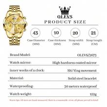 OLEVS. OLEVS Watches For Men Business Dress Luxury Casual Chronograph Multifunction Analog Quartz Stainless Steel Waterproof Luminous Moon Phase Date Men Wrist Watches Reloj Para Hombre - 金色 - 查看 7