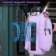 Magnetic Water Bottle Holder, Secure Magnetic Gym Bag Attach,Water Bottle Carrier Bag, Magnetic Stainless Steel Cup Holderwith Phone Pocket And Adjustable Shoulder Strap,Hiking Essentials,Suitable For Both Men And Women - 紫色 - 查看 2