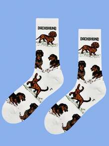 1 Pair Of Cartoon Dog Pattern Men's Mid Length Socks
