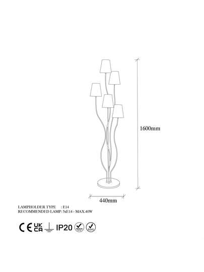 Well Home Vloer Lamp Wit Gold, 44x44x160. Free Shipping in 24/72 Hours. view 2