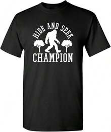 Camiseta divertida con gráfico sarcástico del campeón de Bigfoot Hide and Seek - Negro - Ver 1