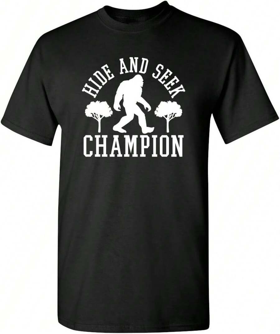Camiseta divertida con gráfico sarcástico del campeón de Bigfoot Hide and Seek - Negro - Ver 1