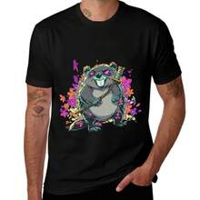 Cartoon Beaver Holding A Katana In A Playful Pose Surrounded By Colorful Flowers - Black - View 1