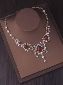 High End And Stylish New Necklace+Pair Of Earrings Set, Red And Green Water Droplet Pendant Set, Bridal Accessories, Wedding Dress, Evening Party Accessories - 項鍊+耳環套裝 - 查看 7