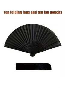 Leque de mão retrô preto estilo chinês, leque dobrável com cabo de bambu e tecido de seda, para dança, casamento e festa, adequado para amantes da dança chinesa - ventilador + saco de ventilador - Ver 11