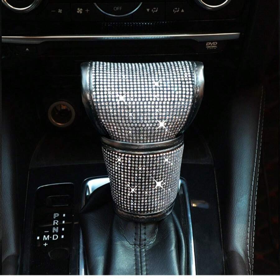 1pc Universal PU Leather Gear Shift Knob Cover, Faux Crystal Rhinestone Decor, Elegant Car Interior Dust-Proof Gear Shift Sleeve, Fashionable Car Accessory, Automotive Essential