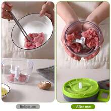 Procesador de alimentos manual 3 en 1, picadora, cortadora de vegetales para cebollas, ajo, frutas y nueces, con cuchilla de corte de tiras accionada a mano