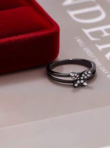 1 pieza Elegante y glamoroso anillo de mujer con diseño de mariposa de doble capa en circonita cúbica, regalo para el Día de la Madre