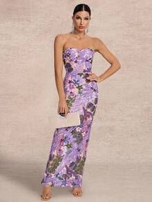 Elegant Sequin Zipper Backless High Slit Party Dress, Suitable For Wedding Guests