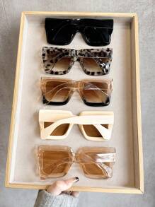 2/3/5pcs Women Plastic Gradient Leopard Colorful Square Frame Ombre Lens All-Match Best Friend Style Perfect Stylish Eyeglasses Combination For Business Casual Woman,Street Snap,Weekend Outfit Accessories