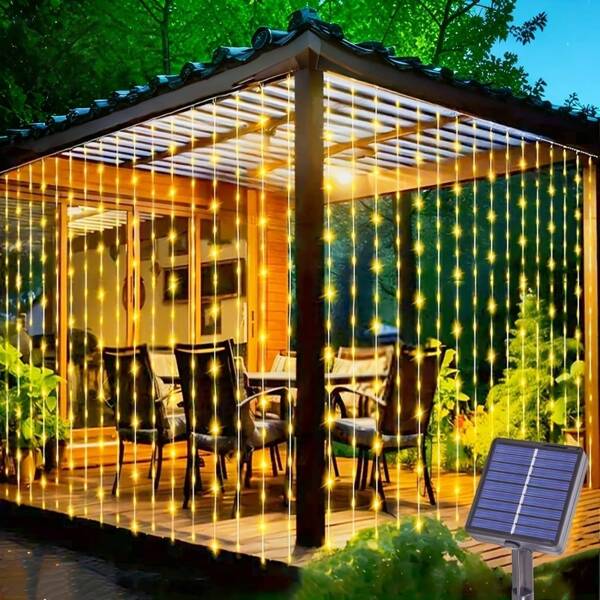 Luci a stringa da tenda solare - 100/200/300 LED, 8 modalità di illuminazione, multicolore per uso esterno, giardino, patio, matrimoni e decorazioni festive, luci di Natale a forma di fatina, bianco caldo, controllo a pulsante, decorazioni natalizie