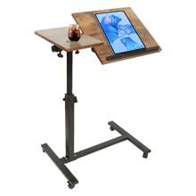 Table d'ordinateur avec Hauteur réglable et surface rotatif 360°, Table d'appoint roulante pour Ordinateur, Support laptop netbook avec 4 roulettes
