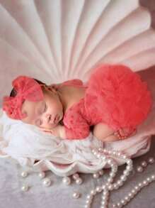2 pezzi Set tutina in pizzo viola e fascia per bambine neonato, tutu in rete soffice come accessori fotografici, regali per festa di nascità, decorazioni per la festa di nascita, regali di Pasqua per bambine/bambini