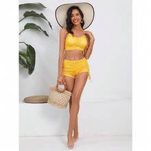 Bikini Sets For Women Floral Print Top And Drawstring Side Shorts Bikini Bathing Suits 2 Piece Swimsuit - Yellow Floral - View 5