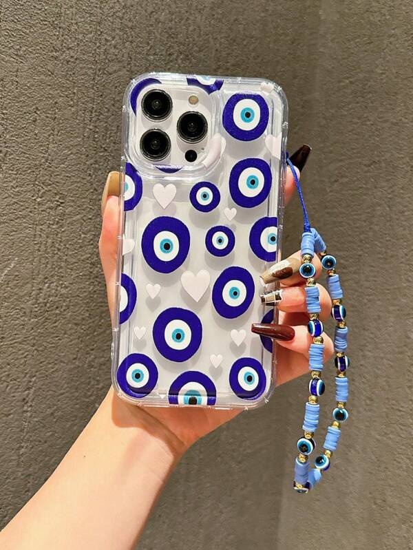 1 Stück Blaues Herz & Blaues Auge Luftpolster Anti-Drop Handyhülle kompatibel mit iPhone, mit Teufelaugen Schlüsselanhänger Zubehör, kompatibel mit iPhone 11/12/13/14/15/16, Galaxy S21/S20/A21S/A13 5G/A52/A33/S24/S23 Ultra und mehr