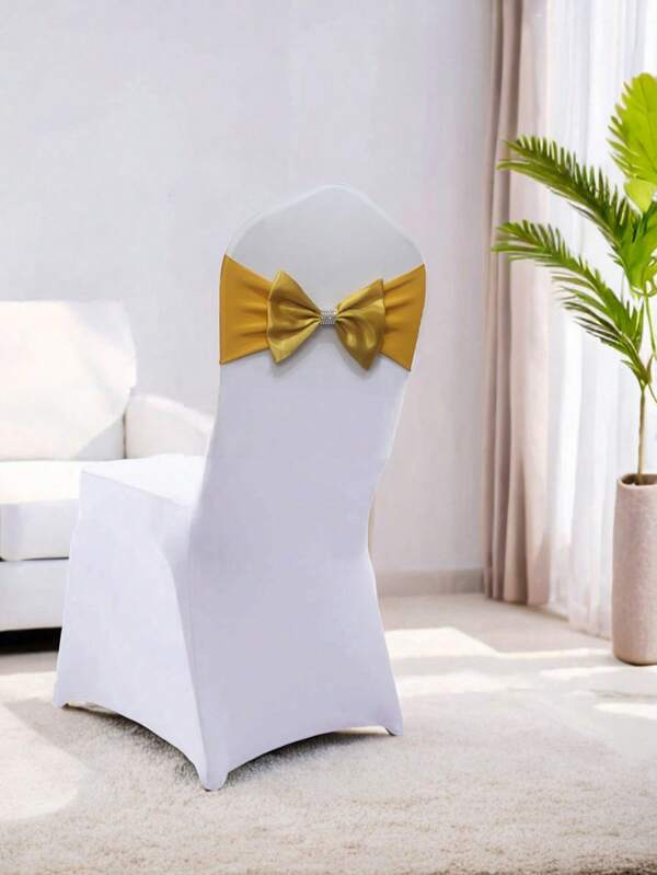 4pcs/10pcs/20pcs Premium Gold Free Tie Spandex Wedding Chair Sash Bands, Elastic Stretch Chair Ribbon Bow With Rhinestone Buckle, Silk Satin Chair Sash Ties For Banquet, Hotel, Party Event, Birthday, Christmas, Wedding Decoration