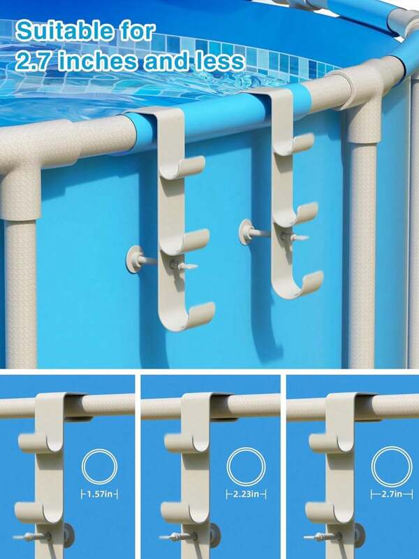 1/2 pièces Crochets de piscine pour poteaux - Support réglable 3 crochets pour pôle de piscine pour accessoires de piscine hors sol, support pour écumoire et outil de nettoyage pour l'entretien de la piscine hors sol