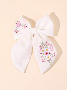 1 Stück individuell bedruckter weißer Haarschleife für Mädchen, Blumen gestickter Schleifenhaarclip mit Schwanz, individuell bedruckter weißer Haarnadel, elegante Haarstyling Clips Haarschmuck für Kinder und Babys
