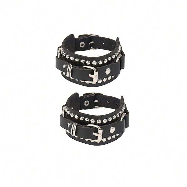 Set de 2 pulseras/brazaletes estilo gótico, punk con picos, remaches y tachas, para mujeres y hombres, joyas unisex para cosplay y rock
